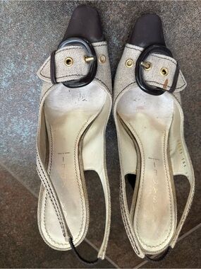 Casadei Beige Slingback Heels with Dark Brown Buckle